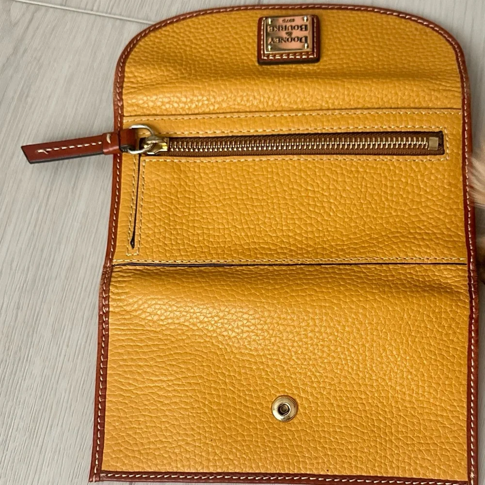 Dooney & Bourke Yellow Pebble Leather Hobo with Brown Trim and Wallet